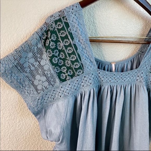 SALE! Free People Prarie Days light blue lace top - Picture 2 of 10